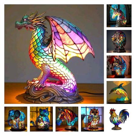 Animal Bordlampe Series Stained Stained Nattlys Retro Skrivebordslamper Gave mermaid