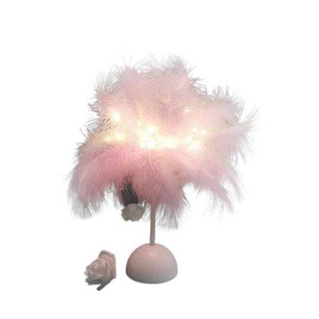 Fjäder lampskärm Bordslampa skärmar Sängbord Nattlampa Rumsdekorï¼ˆPinkï¼‰