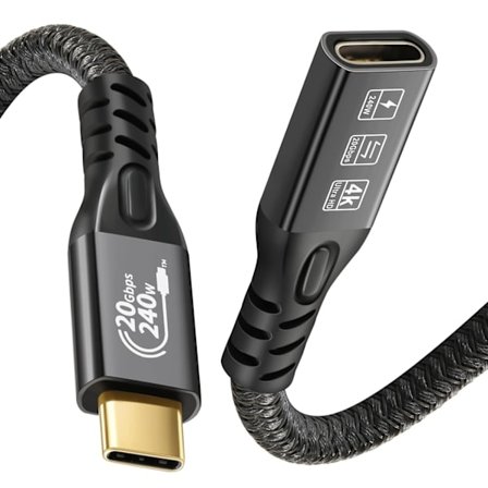 NÖRDIC 1m USB3.2 Gen2 20Gbps USB-C–C nylonpunottu jatkokaapeli, Power Delivery 240W 4K60Hz