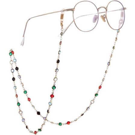 Trendy fargerik brillekjede solbrillerem brilleholder krystalluttrykksperler lesebriller bohemsk brillerem