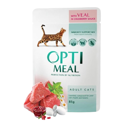 Optimeal - Adult & Senior Veal & Cranberry Våtfôr Til Katt 12 x 85 g - Katt - Kattefôr & kattemat - Våtfôr og våtmat - ZOO.no