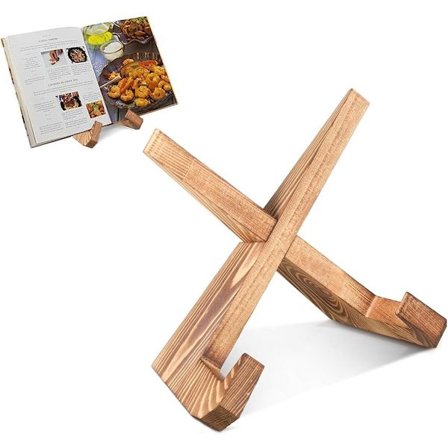 Receptbokställ i trä - Gårdshus Kokbokshållare för Handsfree Läsning - Rustikt Bänkskivställ för Matlagning