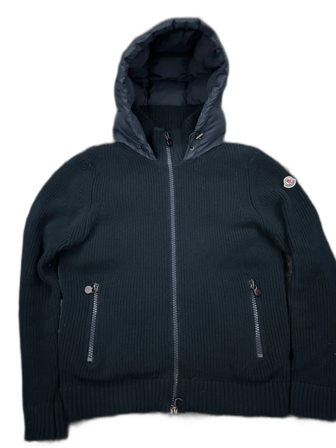 Marinblå Moncler wool cardigan med huva