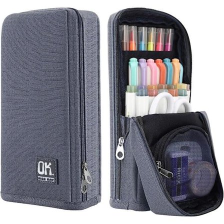 Stående pennal med stor kapasitet, grå