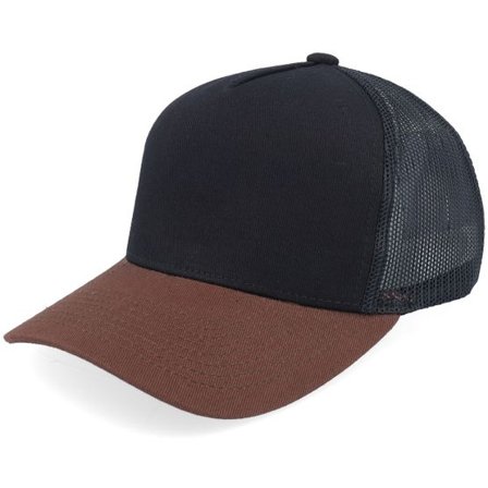 Equip - Svart trucker Keps - Kids Black/Black/Brown Brim A-frame Trucker @ Hatstore