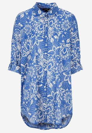 Cellbes of Sweden - Strandskjorta med uppvikbara ärmar - blå / mönstrad - för damer - 34/36