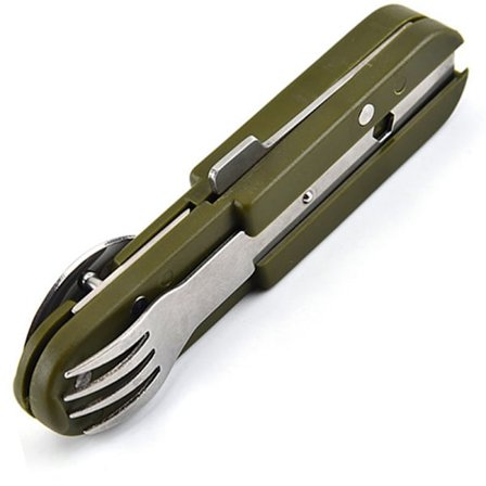 Ruostumattomasta teräksestä valmistettu kokoontaitettava lusikka- ja haarukkasetti matkailuun, retkeilyyn, piknikille ja ulkoiluun
