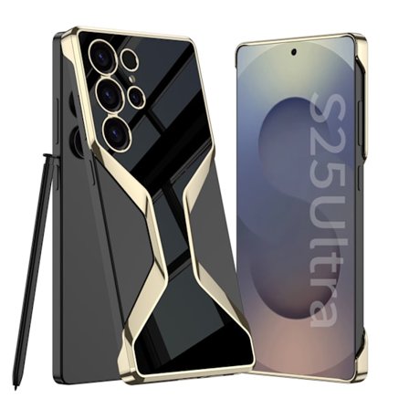 Etui til Samsung Galaxy S25 Ultra, Elektropletteret PC + PU Slankt Telefon Bagcover (Sort)