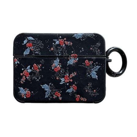 Airpods Pro 2 Skal TPU Læder Floral - Sort/Blå