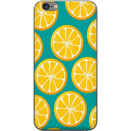 Kompatibelt Mobildeksel til Apple iPhone 6 Plus Grafiskt mønster med gule sitronskiver på turkis bakgrunn i moderne design