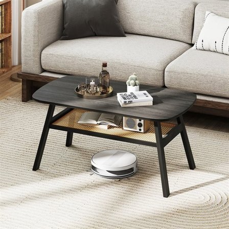 Soffbord i trä med hyllplan i konstrotting - Mörkgrå