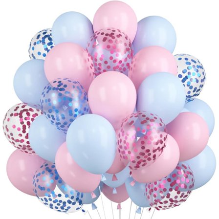 60 stk. blå og lyserøde macaronballoner, 30 cm konfettiballoner, pastelblå og lyserøde latex heliumballoner, til børn, fødselsdag, bryllup, køn