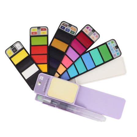 25-fargers malingpigment vifteformet sammenleggbart fast pulver akvarellmalingsett (lilla)