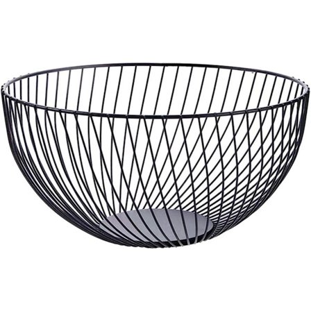 Metall Fruktkorg | Trådkorg för Frukt, Citroner, Potatis, Lök | Svart Dekorativ Fruktskål för Rätter (Rund B)