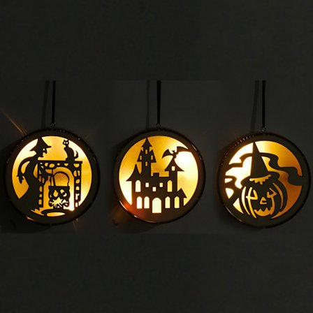Halloween dekoration, 3-pack Trä Rund Dator Laser Hollow Häxa Älv Pumpa Man