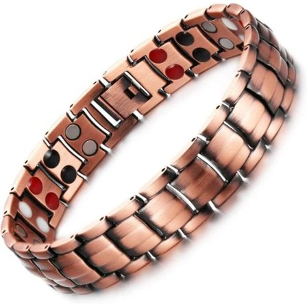 Kobberarmbånd Länk justerbar ren kobber med med 4 element magneter Doule Row 3000 Gauss magneter for menn (kobber)