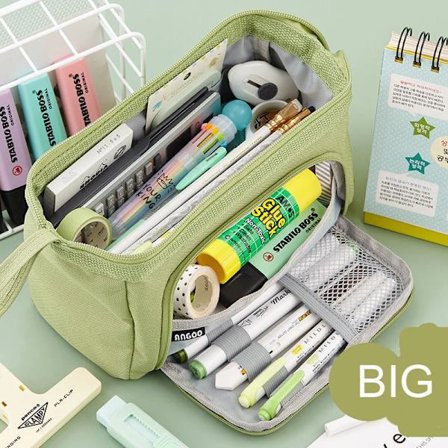 Angoo Side Window Cute Pencil Case Special Macaron Color Canvas Big Pencil Box Storage Bag Kids Student School Pouch Stationery