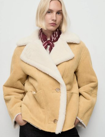 Mango Suede-Effect Jacket With Shearling Collar - Beige - L