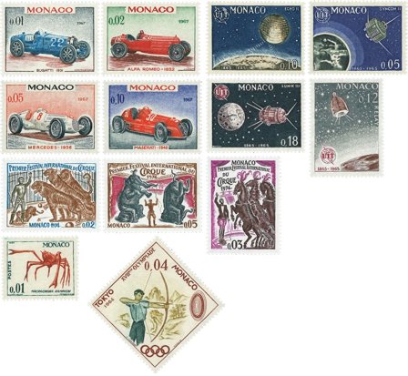 Monaco - Pakke med 13 forskellige frimærker - Postfrisk