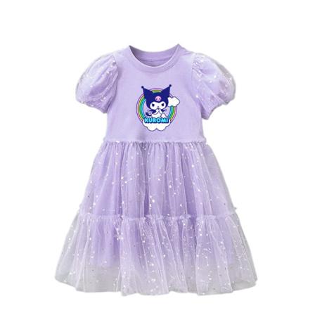 Barn Flickor Kuromi Tecknad Kortärmad Klänning Födelsedagsfest Prinsessklänningar Purple 120cm