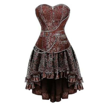 Europeisk Steampunk Piratkostyme for kvinner, korsettkjole, skjørt med snøring, pluss størrelse, brun glidelås, korsettkjole i imitert skinn