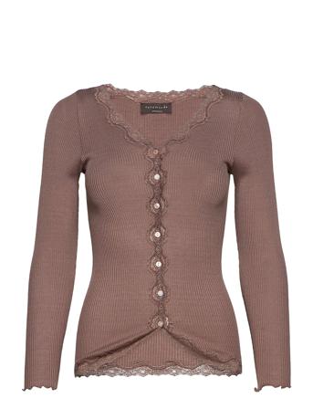 Silk Cardigan W/ Lace Strikket Trøje Cardigan Brun Rosemunde