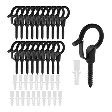 Krok for lyslenker, skru inn kroker for å henge lyslenker, ledning, plantepotte, terrasse lyslenke ledningsholder 40 stk svart