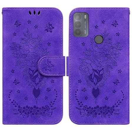 Kompatibel med Motorola Moto G50 Sommerfugl Rose Præget Læder Telefon Cover