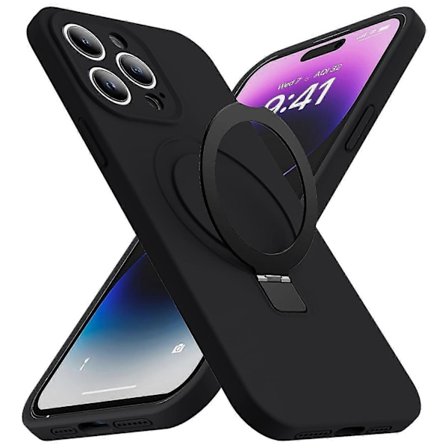 Stødsikkert flydende silikone magnetisk telefoncover med støttefod til iPhone 14 Pro