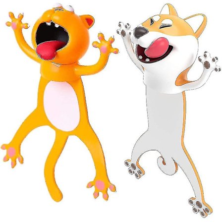 2 stk. 3D Tegneserie Dyre Bogmærker, Bogmærke Skøre Sjove 3D Flade