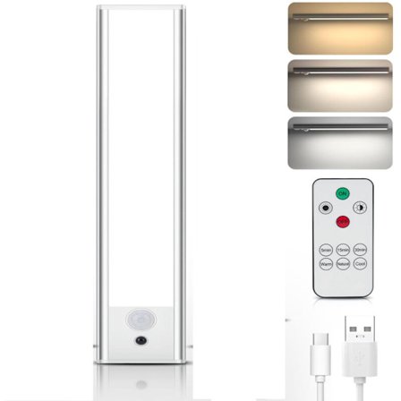 Under Cabinet Light med bevegelsessensor og fjernkontroll, 3 fargetemperaturer, LED-skaplys, USB-C oppladbar, dimbar disklys, wire