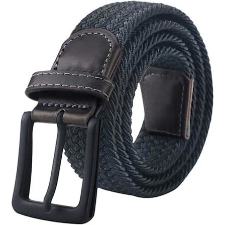 Stretch Herrbälte, Herrflätat Elastiskt Bälte (Svart, 120cm)