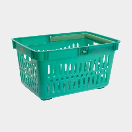 Kundkorg / förvaringskorg i plast Nordiska Plast My Own ECO, oceangrön/guld, 480 mm x 330 mm x 250 mm, 27 liter