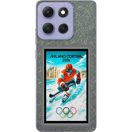 Kompatibel Mobilcover til Motorola Moto G86 Power Curling illustration med spillere og sten på isen, Milano Cortina 2026, snedækkede stænk og olympisk