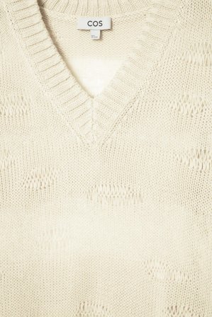 COS Women's Distressed Striped Knitted Linen-Blend Jumper in Beige