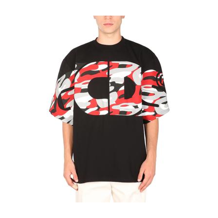 Gcds, Camouflage Logo Print T-Shirt Czarny, Mężczyzna, Rozmiar: S