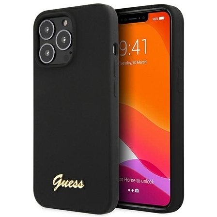 Guess GUHCP13XLSLMGBK iPhone 13 Pro Max 6,7" svart/svart hardcase med silikonskrift og gull-logo