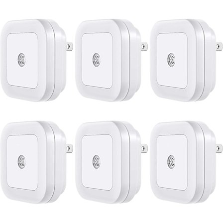 Nattlampa med LED-sensor, 6-pack, super smart skymnings-till-gryningssensor, kallvitt