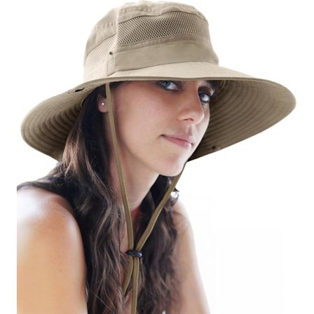 Fiskeskatt UPF 50+ Bredbremmet Solhatt for Menn og Kvinner, Herre Bucket Hats med UV-beskyttelse for Vandring Strandhatter (Khaki