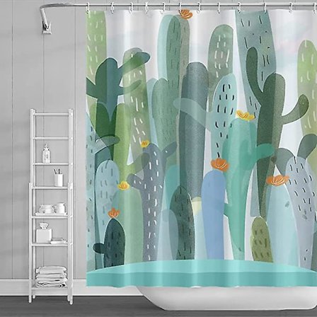 150x180cm Sukkulenta Kaktus Duschdraperi Växter Grön Blommig Blommönster Duschdraperi för Badrum Vattentät Polyestertyg Set med Krokar