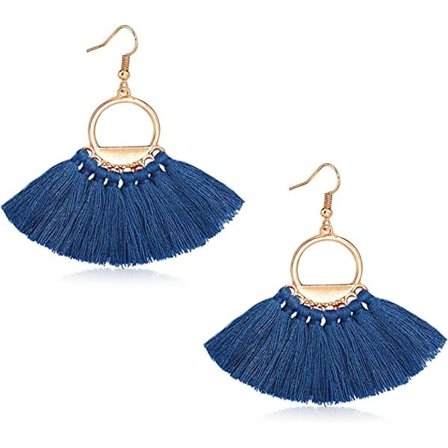 Personliga bomullstråd tofsar fläktformade örhängen (blå), Bo