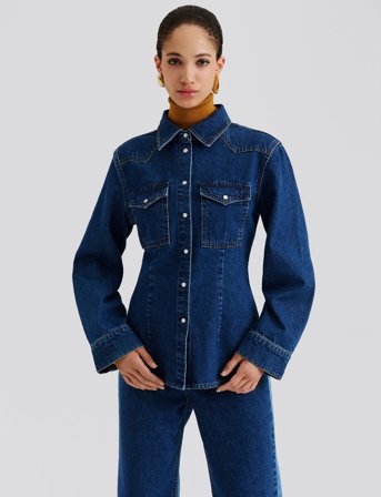 Malina Anthea Fitted Waist Denim Shirt - Blue - 42