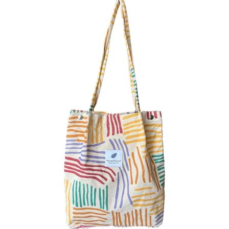 Kordfløyel Tote Bag Dame Skulder Håndvesker Kordveske Stor Gjenbrukbar Bæreveske Lomme Stor Kapasitet Handlepose Fargerike Striper Skulder Ba 