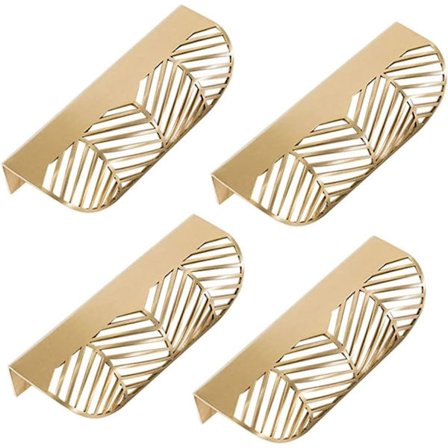 Guld skåpshandtag 4 stycken bladform guld mässing skåphandtag