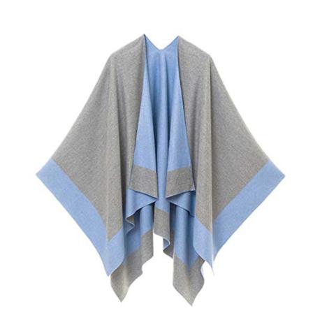 Dame Krage Cape Wrap Sjal Jumper Poncho Topp i Fargematchende Geometri Strik blue