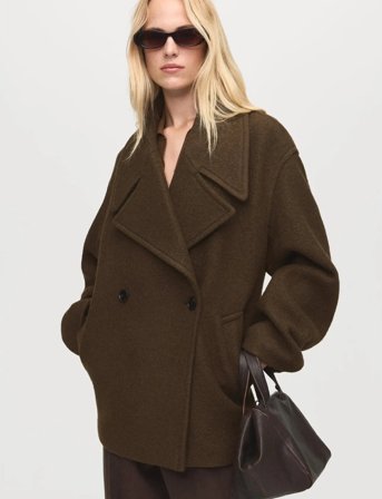 Mango Oversized Wool Coat With Maxi Lapels - Brown - L