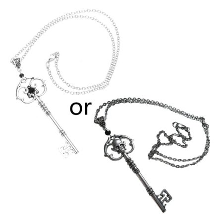 Vintage Skalle Nyckel Halsband Statement Hänge Kedja Gothic Smycken Punk Choker Kedja Halloween Smycken Present Svårt Att Faded