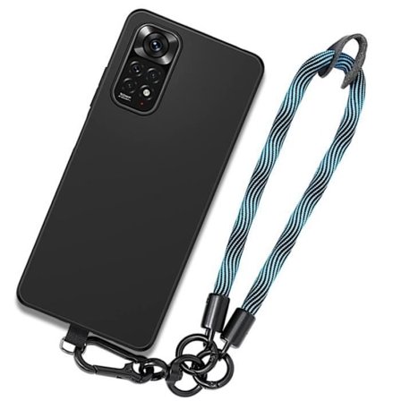 Fodral till Xiaomi Redmi Note 11 - Redmi Note 11S, stötsäker svart silikon med blå rem