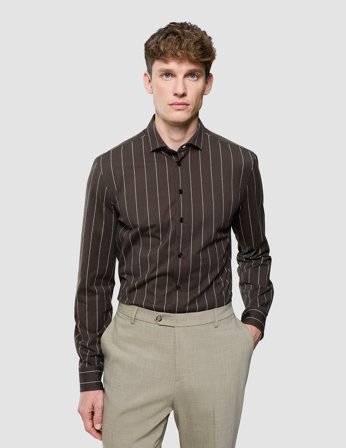 Shaping New Tomorrow - Classic Shirt - Brown Pinstripes - Regular Fit - Herre - Størrelse XXL