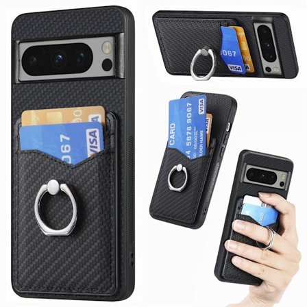 Google Pixel 8 Pro -korttikotelo + rengas hiilikuituteksturi